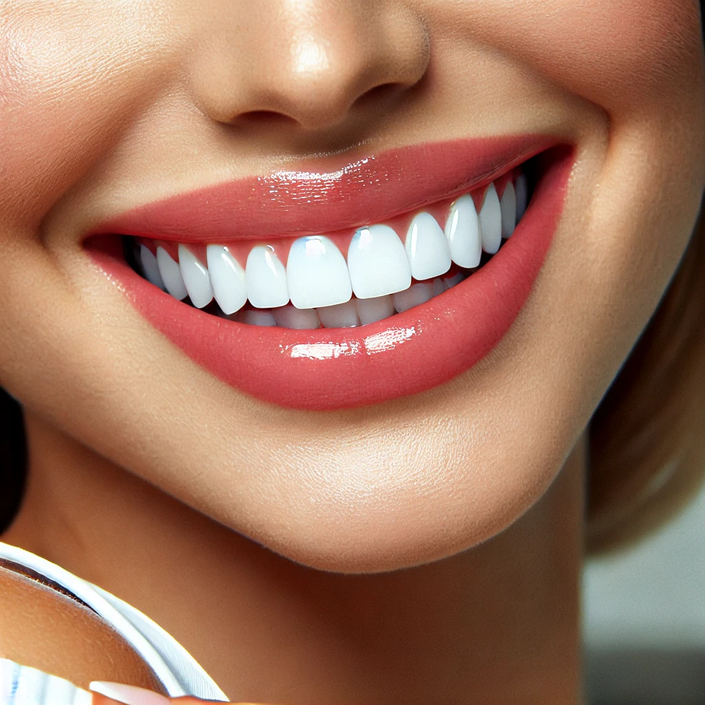 close-up of a patient's radiant smile to represent the common treatments involved in a smile makeover, like veneers, teeth whitening, or ClearCorrect aligners.