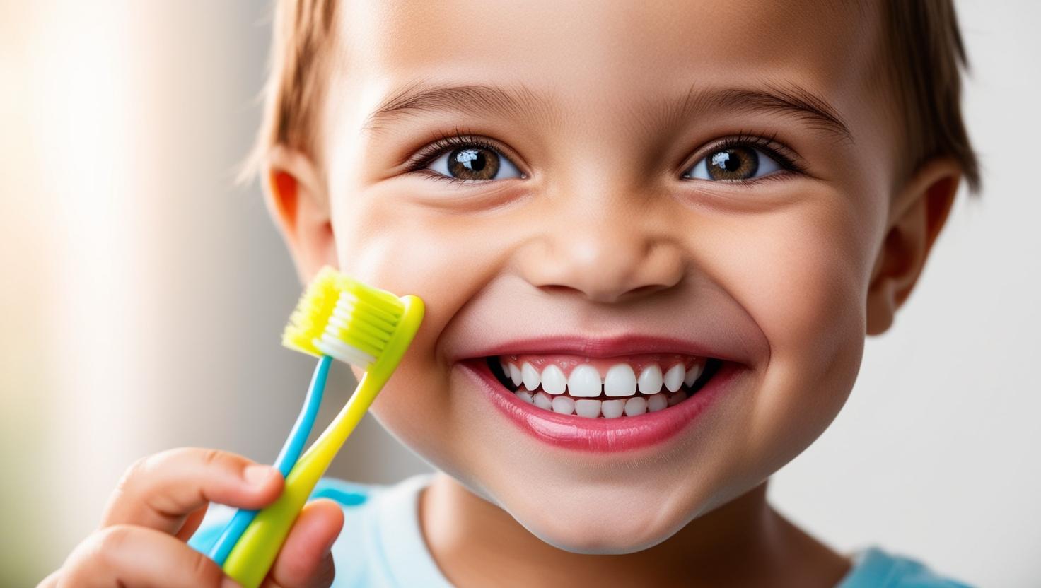 A close-up of a smiling child with healthy, clean teeth.